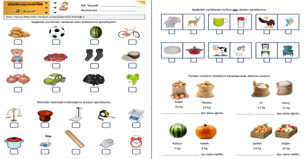 2. Sınıf Matematik Tartma (Nesneleri Tartalım ve Karşılaştıralım) Etkinliği 1