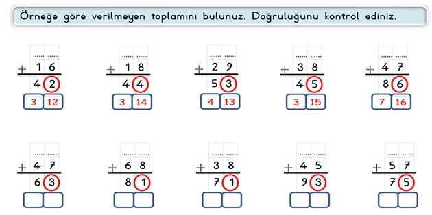 2. Sınıf Matematik Toplama İşlemi-Verilmeyen Toplananı Bulma Etkinliği -5