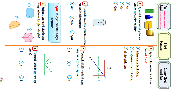 3. Sınıf Matematik Geometri Genel Yaprak Test-1