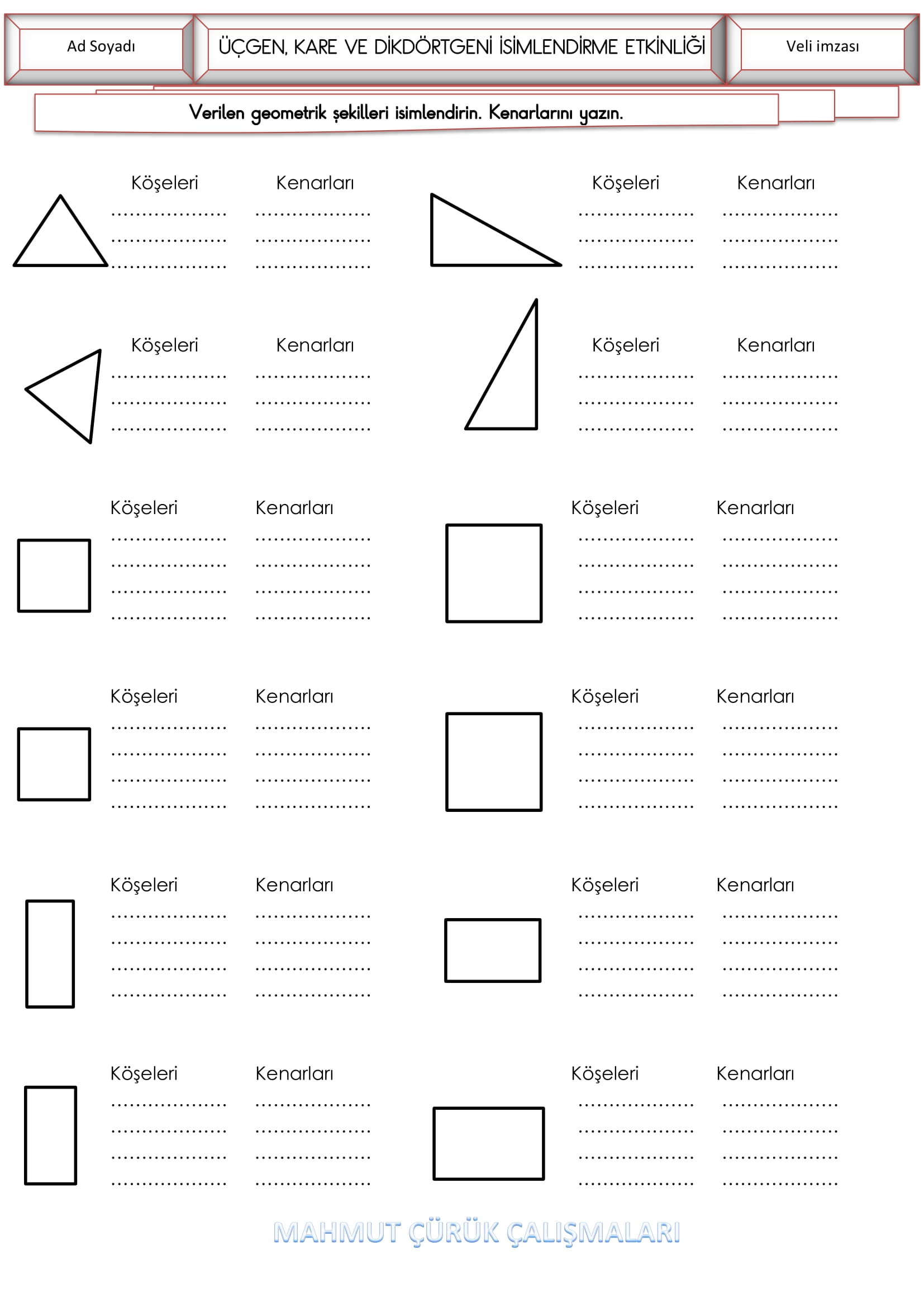 4. Sınıf - Matematik Geometrik Şekiller Etkinliği-1