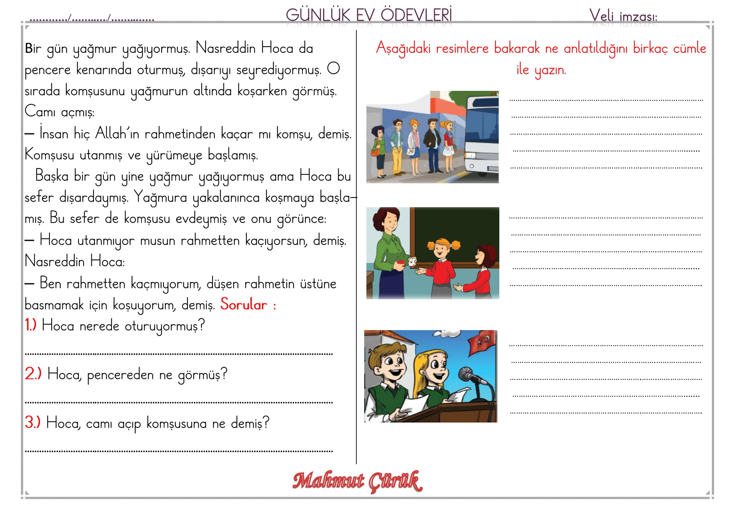 1. Sınıf 27 Mayıs 2025 Günlük Ev Ödevi