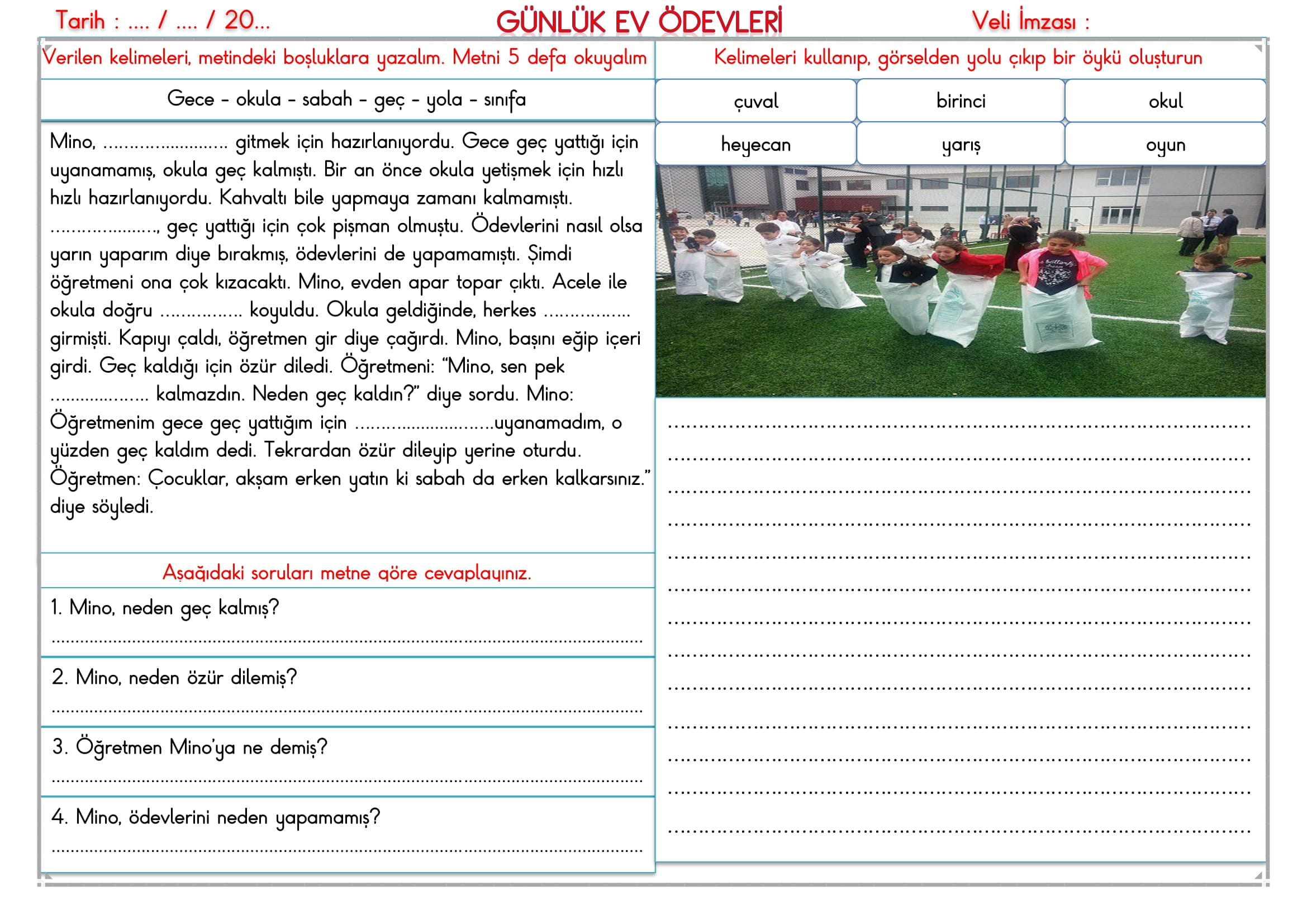 2. Sınıf 05 Şubat 2025 Günlük Ev Ödevi