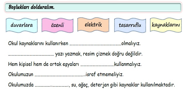 2. Sınıf Hayat Bilgisi Tutumlu Olmak Etkinliği