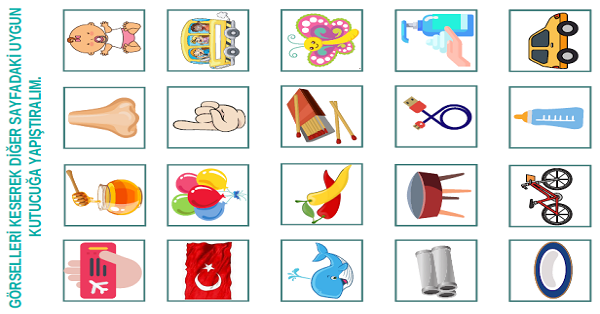 1. Sınıf İlk Okuma Yazma B-b Sesi Kelime Görsel Eşleştirme -Oku, Kes, Yapıştır Etkinliği