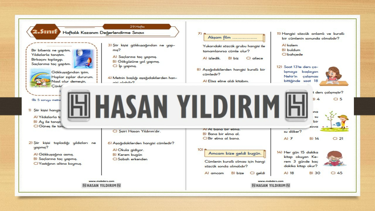 2. Sınıf Haftalık Değerlendirme Testi-29.Hafta(3-7 Mayıs)