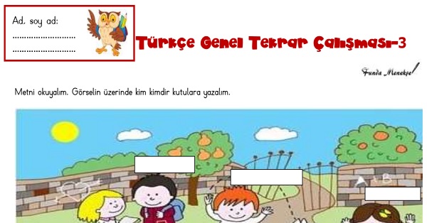 1. Sınıf Türkçe Genel Tekrar Çalışması 3