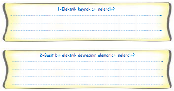 4. Sınıf Fen Bilimleri Basit Elektrik Devre Elemanları-Bir Soru Bir Cevap Etkinliği
