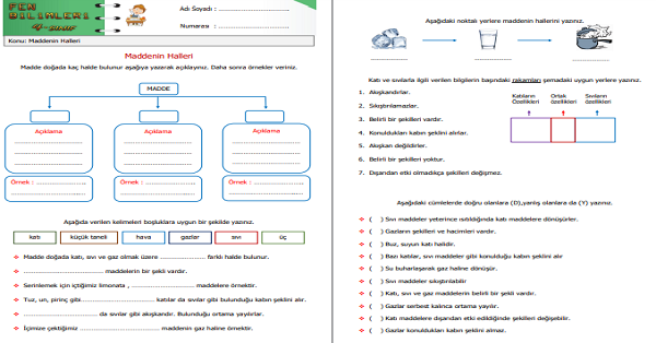 4. Sınıf Fen Bilimleri Maddenin Halleri Etkinliği 1