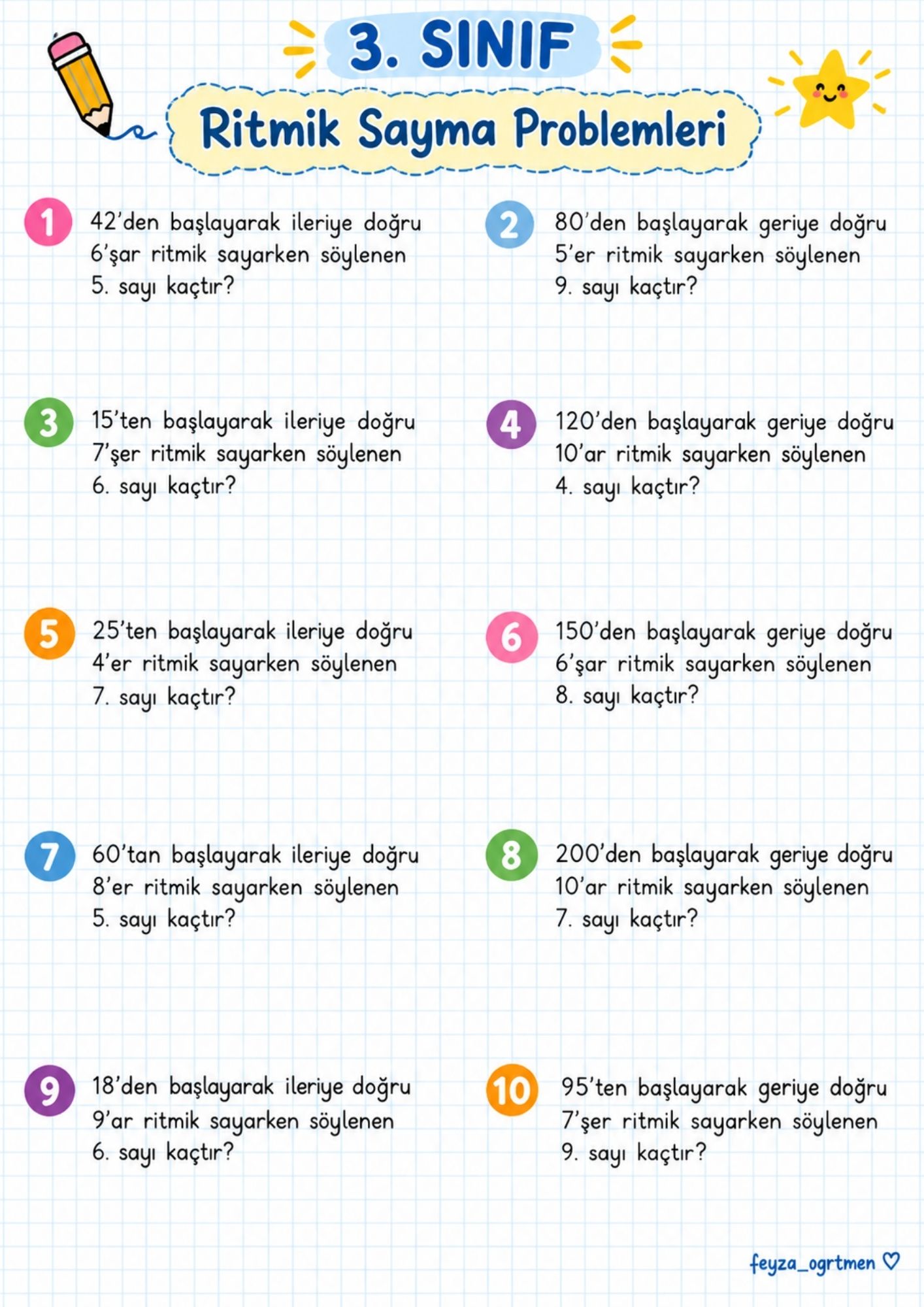 3. Sınıf Matematik Ritmik Sayma Problemleri