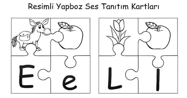 Resimli 4'lü yapzboz ses tanıtım kartları - 1.grup harfler
