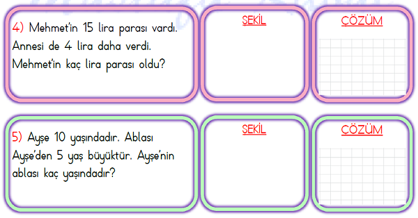 1. Sınıf Matematik Toplama İşlemi Problemler-2