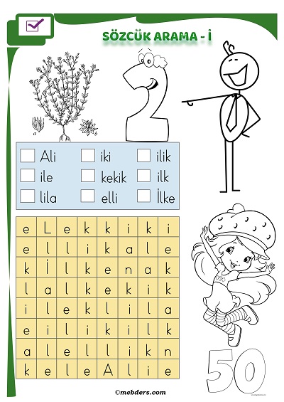 1. Sınıf İlkokuma Boyamalı Sözcük Arama Etkinliği - İ Sesi