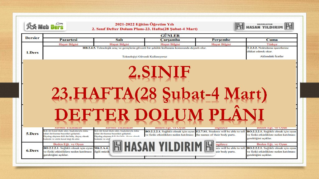 2. Sınıf 23.Hafta(28 Şubat-4 Mart) Defter Dolum Planı