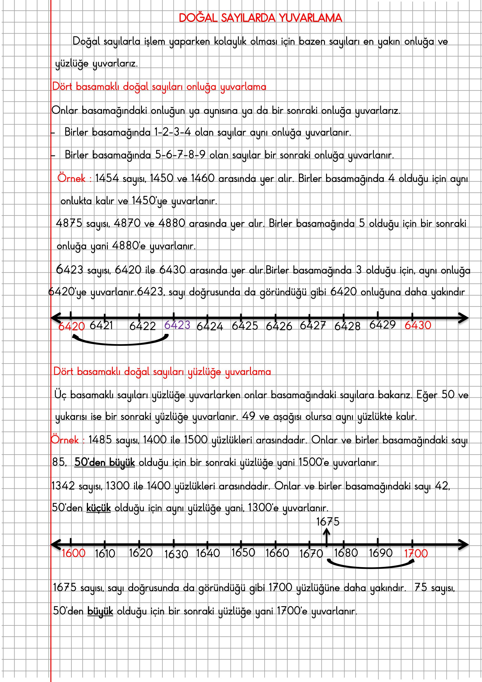 4. Sınıf Matematik Kareli Defterde Doğal Sayılarda Yuvarlama Konu Anlatımı
