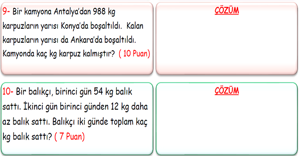 3. Sınıf Matematik Tartma Problemleri-2