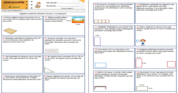 3. Sınıf Matematik Çevre Problemleri ( Çevre Uzunluğu Problemleri ) 1