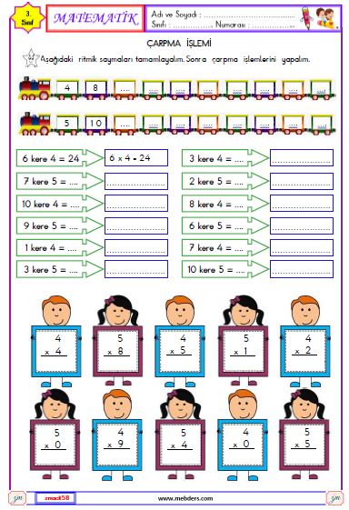 3. Sınıf Matematik Çarpma İşlemi Etkinliği 7
