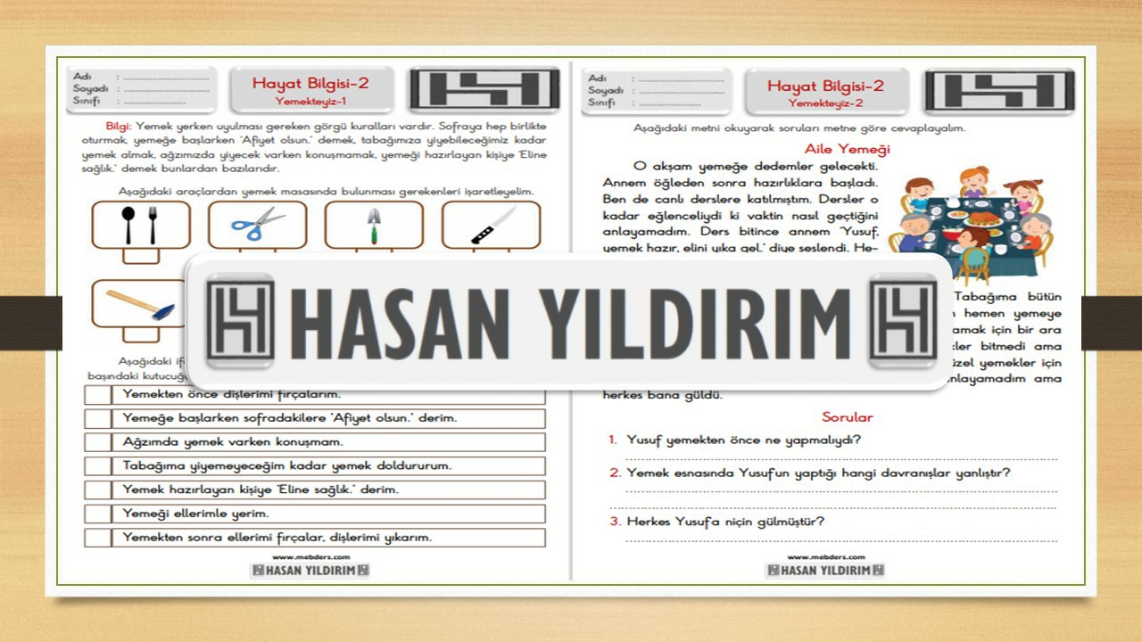 2. Sınıf Hayat Bilgisi Yemekteyiz Çalışma Sayfaları
