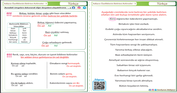 4. Sınıf Türkçe İsmi Niteleyen Kelimeler (Sıfatlar - Ön Ad) 2