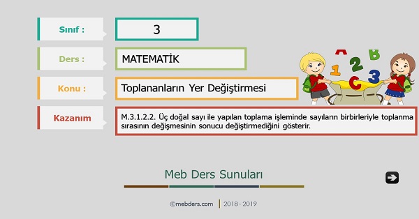 3. Sınıf Matematik Toplananların Yer Değiştirmesi Sunusu
