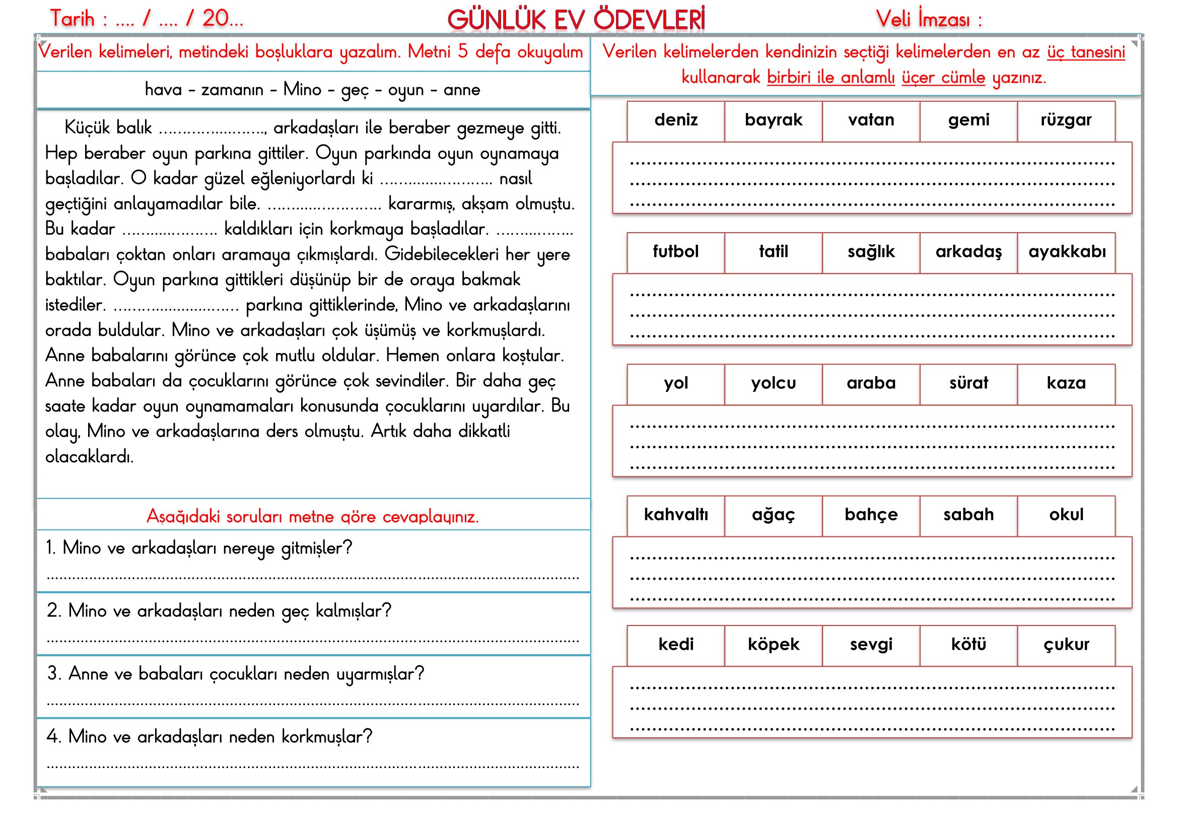 2. Sınıf - 12 Şubat 2026 Günlük Ev Ödevleri