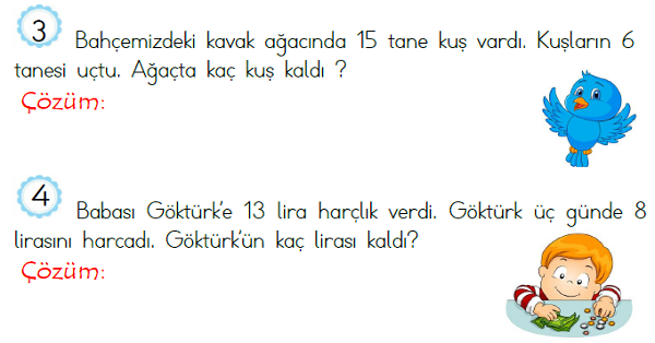 1. Sınıf Matematik Çıkarma İşlemi Problemleri